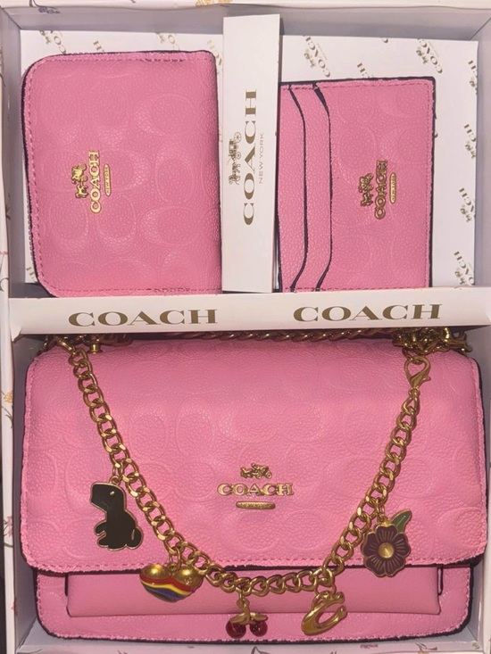 Coach Handbags - Coach Pink Leather Crossbody Bag with Charm Chain & Matching Wallet Set